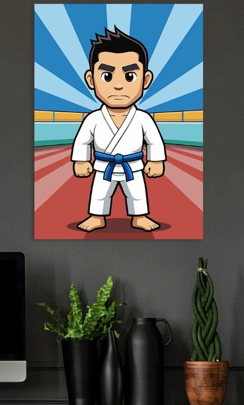Karateka with Blue Belt — metal poster wall art by Lineer